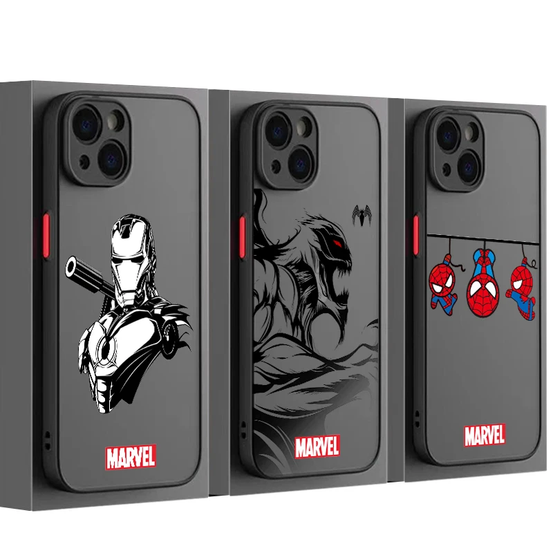 

Marvel Ironman Spiderman For Apple iPhone 13 12 11 Mini XS XR X Pro MAX 8 7 6 Plus Frosted Translucent Funda Capa Phone Case