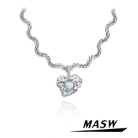 masw original design irregualr heart pendant necklace single one layer luxury high quality chain necklace for women jewelry