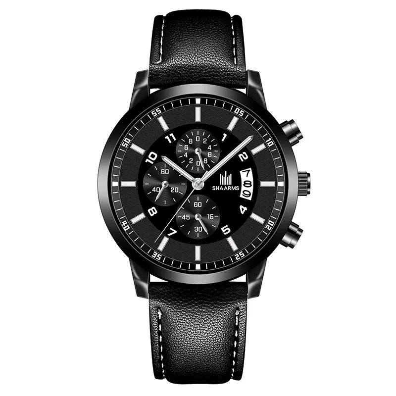 New fashion men's business calendar watch leather strap watch men's luminous military sports quartz watch men's