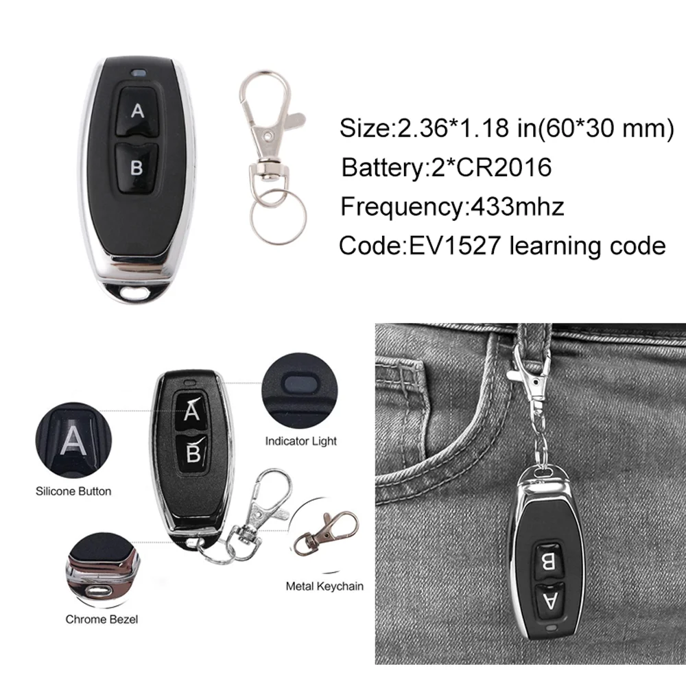 433Mhz RF Remote Control Wireless Switch DC 5V 12V 24V 1CH rf Relay Receiver and 2CH Transmitter For Door Electromagnetic lock images - 6