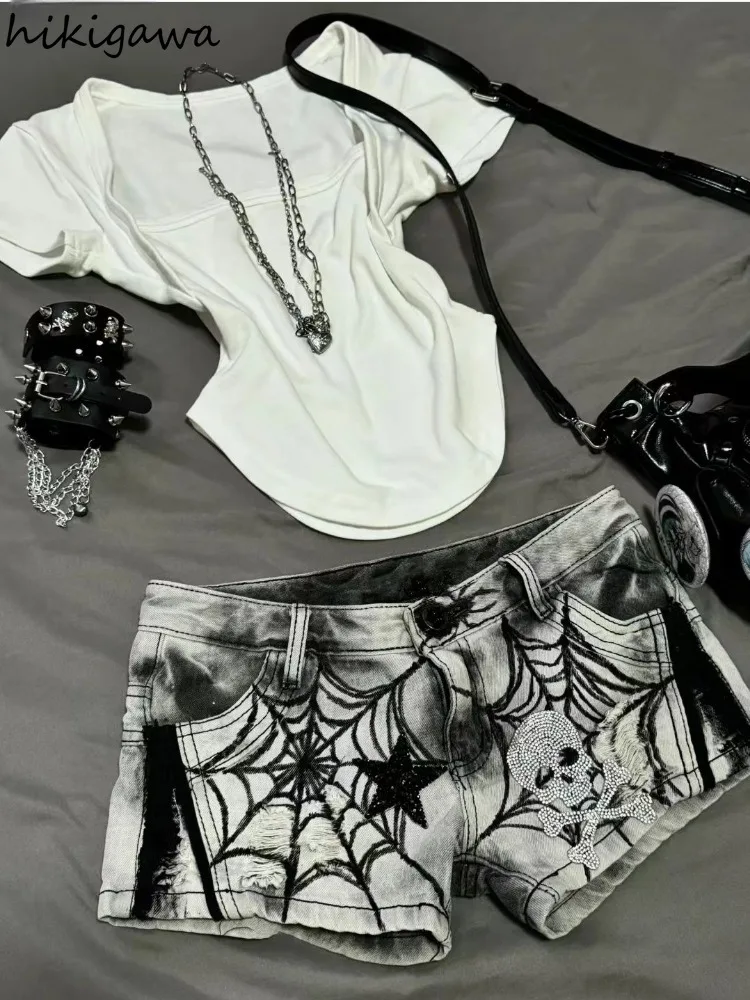 Женские джинсовые шорты в стиле Харадзюку уличная одежда панк летние модные