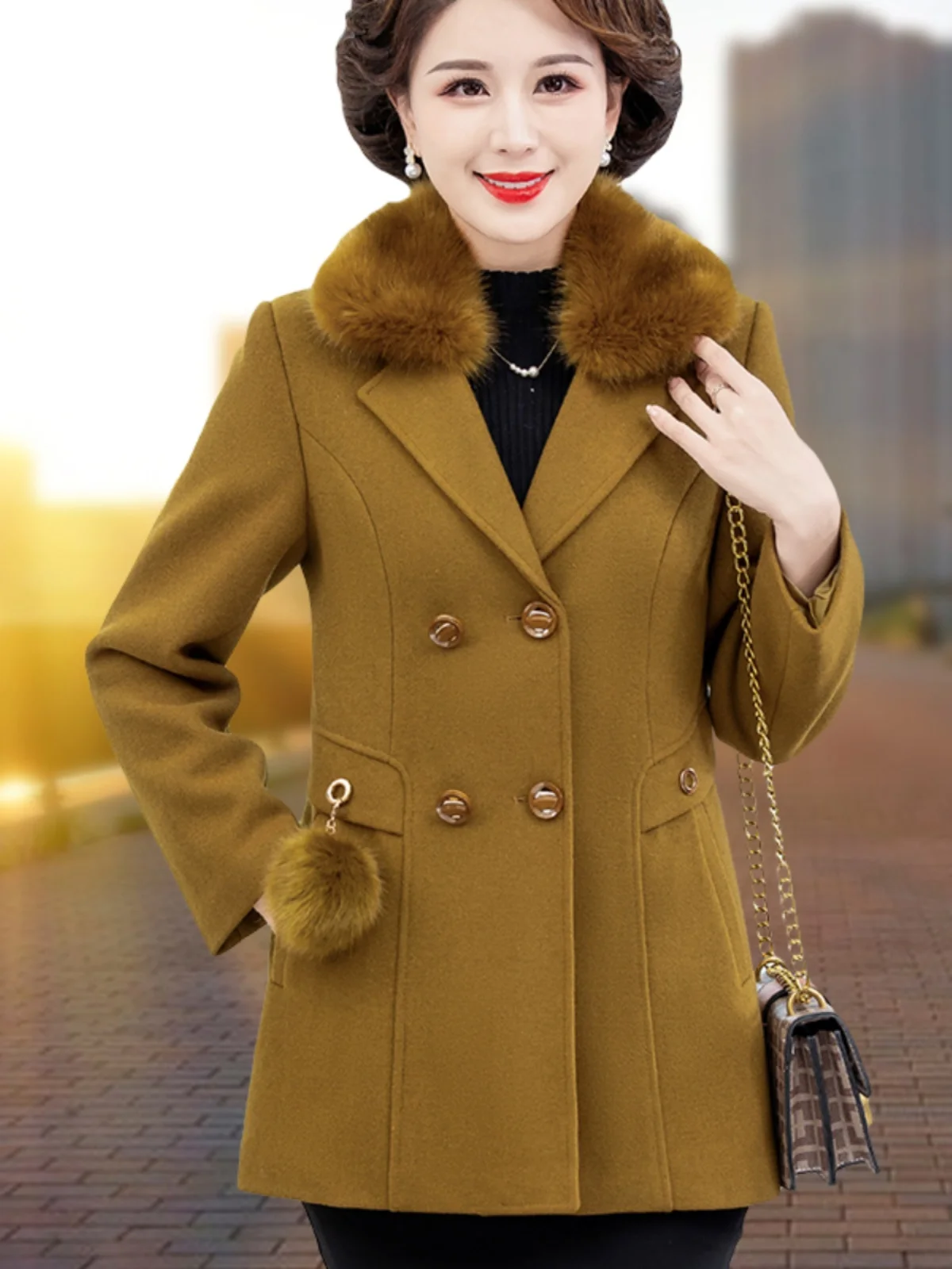 Шерстяная куртка для мам среднего и пожилого возраста осень 2024 новый женский