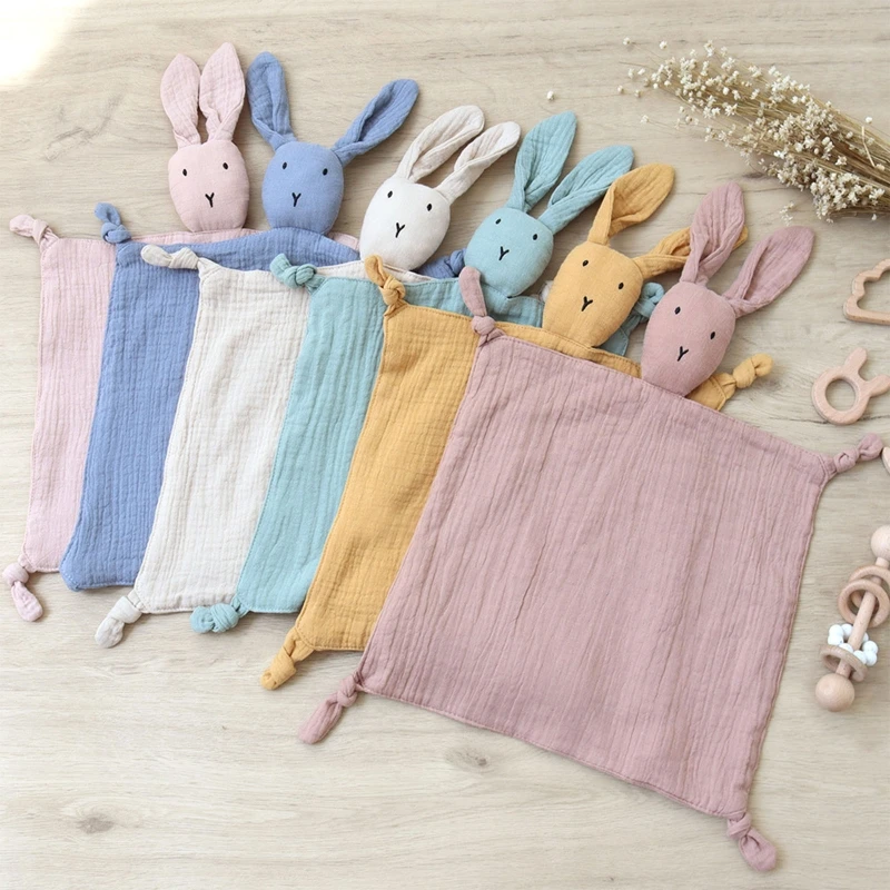 Soft Cotton Muslin Baby Towel Stuffed Rabbit Doll Newborn Soothe Appease Towel Face Towel Handkerchief Kids Nursing Blanket images - 6