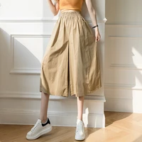women spring summer fashion pocket wide leg pants 2021 casual elastic high waist loose trousers female japan ladies pant style