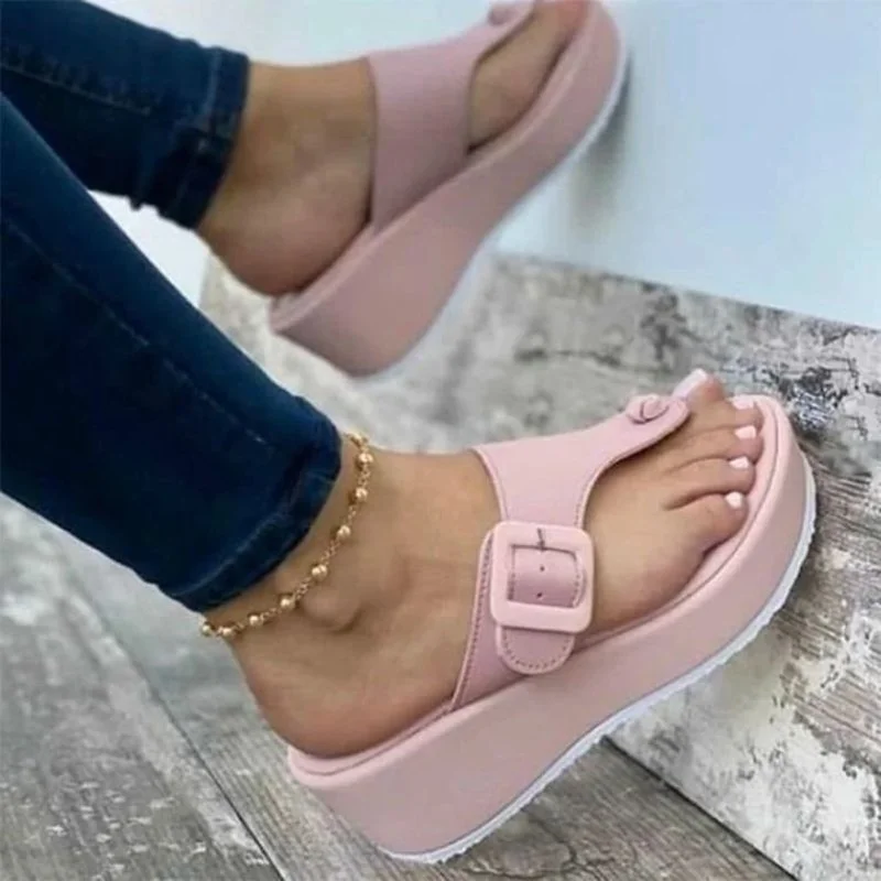 

Flip-flop Ankle Buckle Strap Womens Slippers Fashion Platform Wedges Sandals Summer Casual Shoe Outdoor Slipper Sandalias