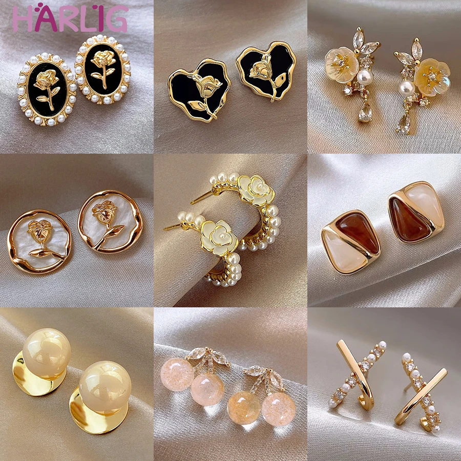 

New Premium Women Girls Imitation Pearl Sparkle Stud Earrings Non-allergic Classic Cute Elegant Fashion AccessoriesCute Jewelry