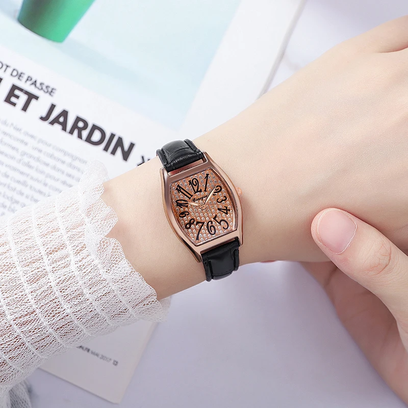 

Foreign trade classic tan ancient servant point diamond digital lady quartz belt watch wholesale spot12