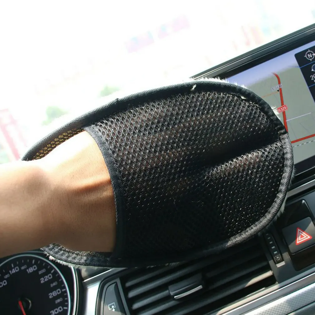 

Car Cleaning Gloves Wool Velvet Cleaning Car Washing Supplies Tools Single-sided Thickened Gloves Black Mesh