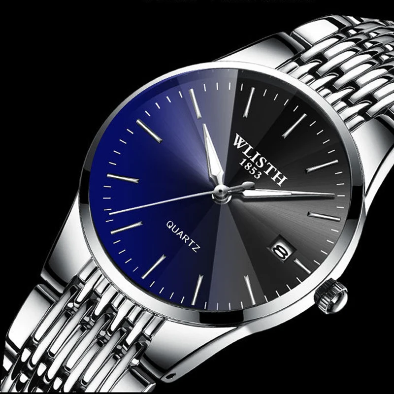 Wlisth Top Brand Luxury Men Lady Lovers Waterproof Full Steel Business Clock Man Quartz Ultra-thin Wrist Watch Relogio Masculino