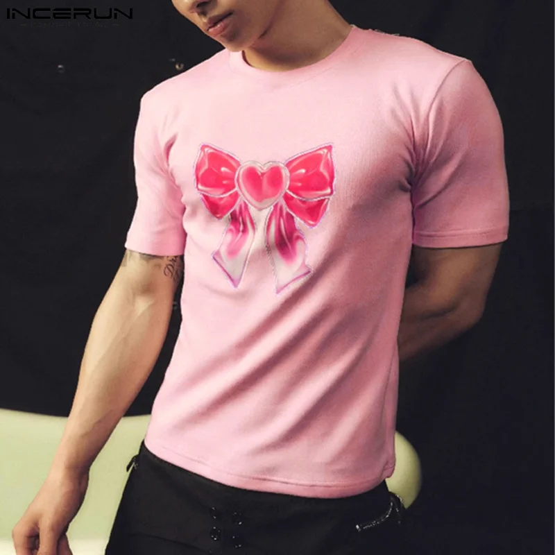 Футболка INCERUN мужская с забавным бантом модный топ в Корейском стиле
