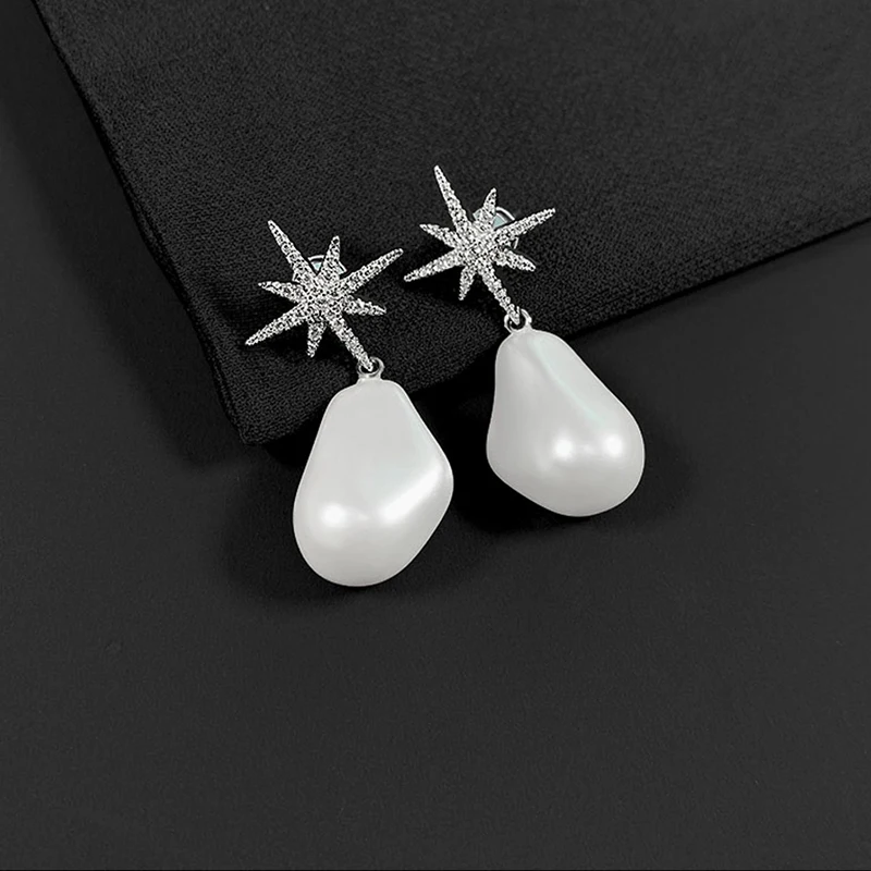 

Amoo Meteor Star Baroque Pearl Eardrops S925 Sterling Silver Earrings Women Sweet Fashion Birthday Anniversary Banquet Jewelry