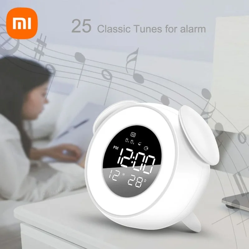 

Xiaomi Bedside Sunrise Sunset Wake Up Light Digital Led Music Alarm Clock Bedroom Desk Calendar Snooze Clock Table Phone Charger