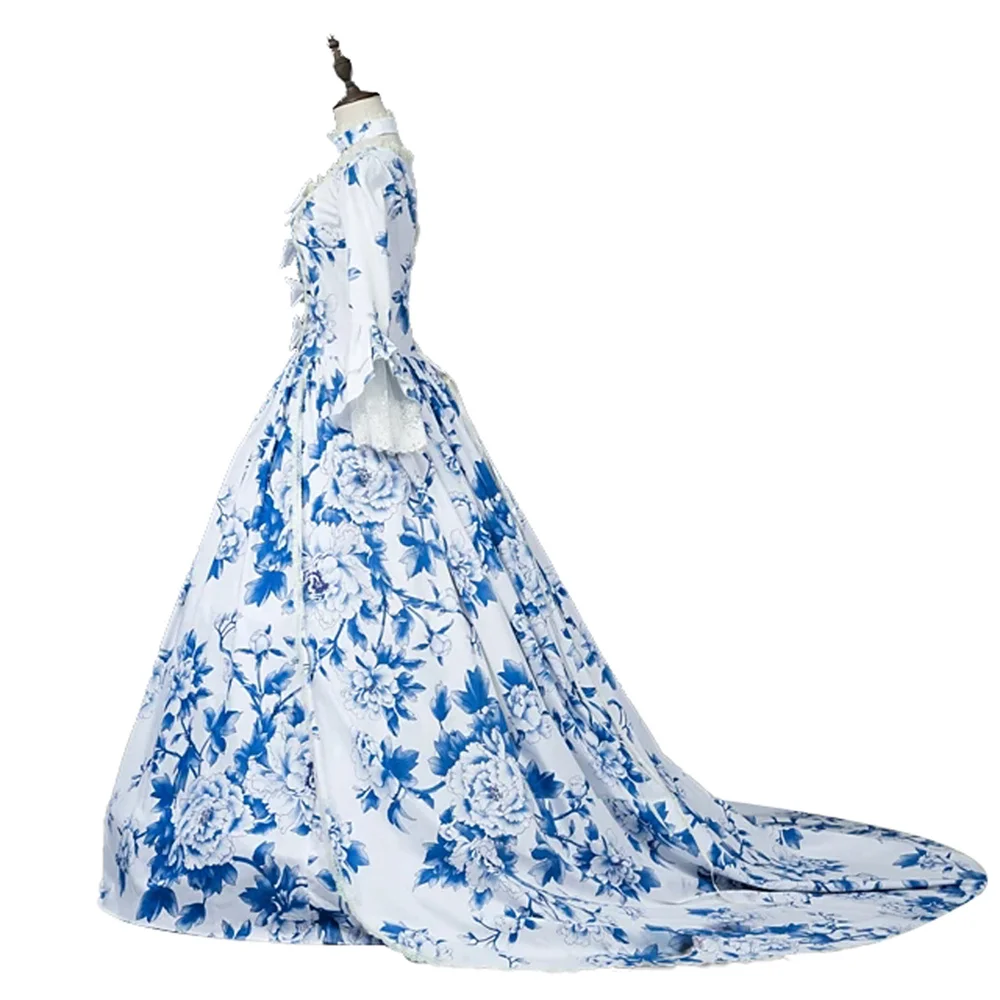Женское синее Цветочное платье Рококо викторианская Мария антониетта бальное