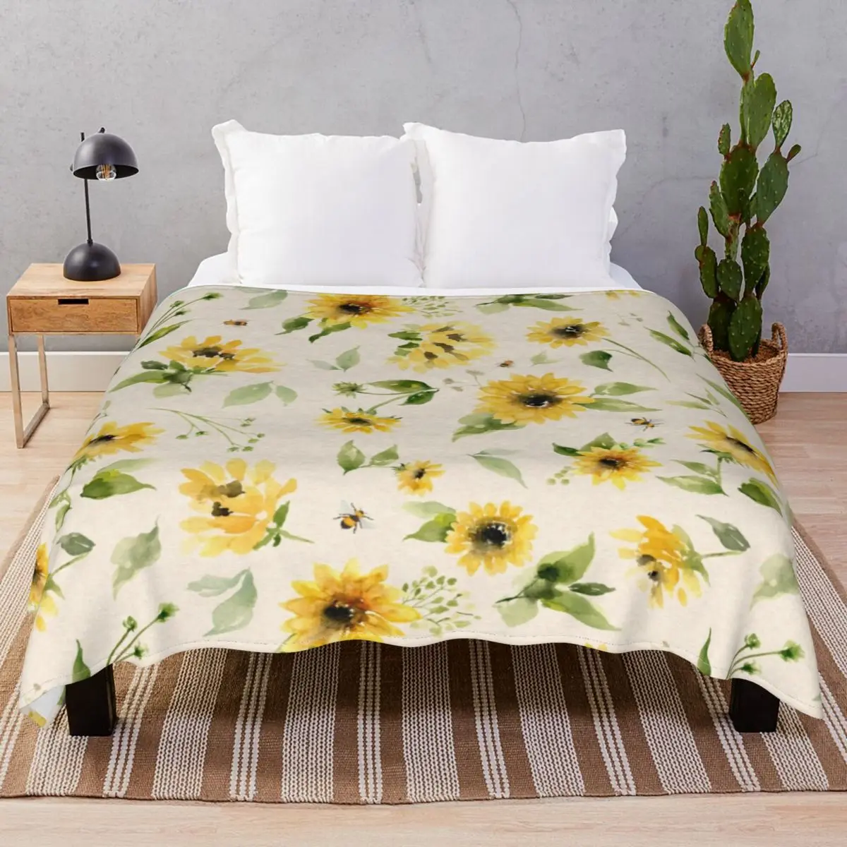 

Sunflowers And Bees Blankets Fleece Summer Super Warm Throw Blanket for Bed Sofa Travel Cinema