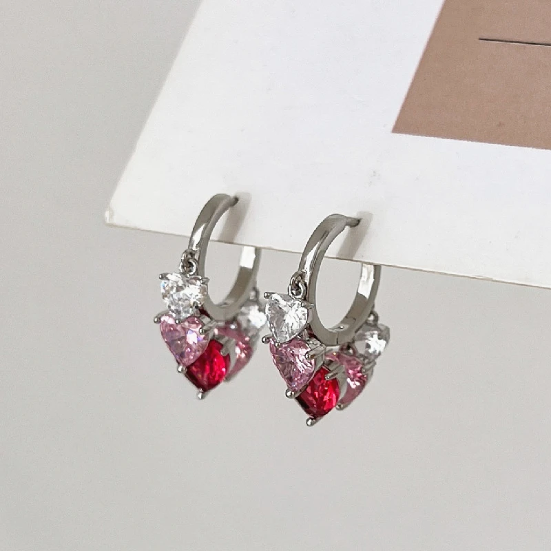 

2023 New Fashion Pink Love Heart Zircon Earrings for Women Simple Sweet Cool Girls Daily Jewelry Pendant Gifts