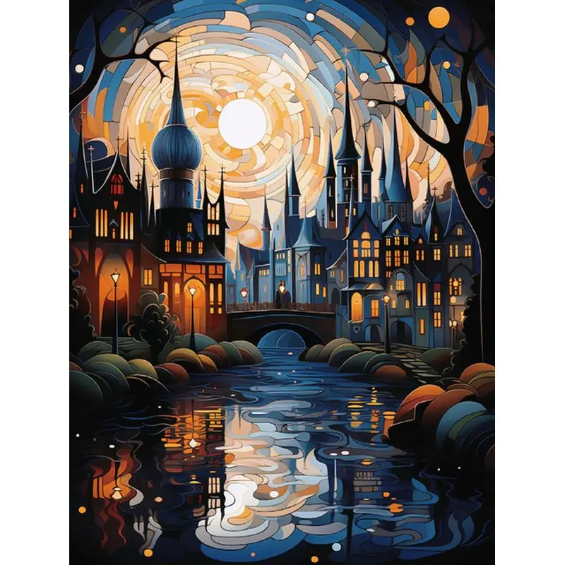 

Oil Picture Painting By Numbers For Adults Abstract DIY Kits HandPainted Moonlight Castle Drawing On Canvas Coloring By Numbers