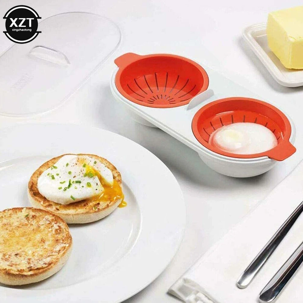 

New Microwave Egg Poacher Food Grade Cookware Double Cup Egg Boiler Kitchen Steamed Egg Set Microwave Ovens Cooking Tools