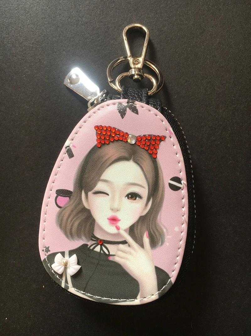 

DIY Keychain Women Key Holder Organizer Pouch Cow Split Car Key Wallet Housekeeper Key Case Mini Card Bag