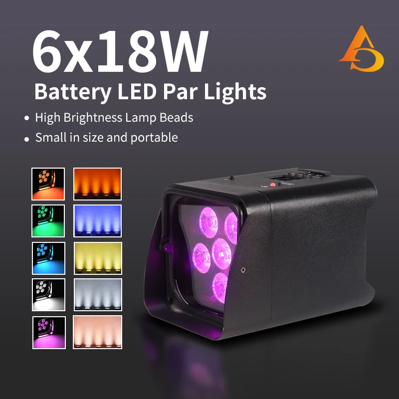 Фото 6x18 Вт Аккумулятор Par Light RGBWA UV 6IN1 Светодиодный беспроводной DMX с приложением для телефона iOS и Android с дистанционным управлением для вечеринки, свадьбы, сценического освещения №5