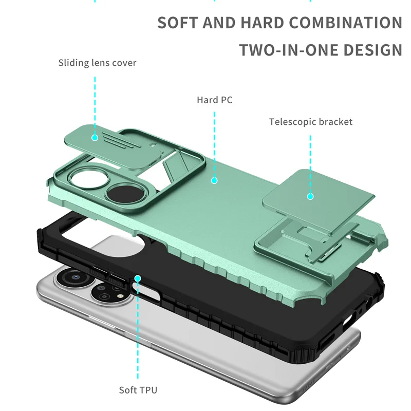 For HonorX7 Case Slide Camera Protect Stand Back Cover for Honer Honar Honor X7 X 7 4G 2022 CMA-LX2 6.74