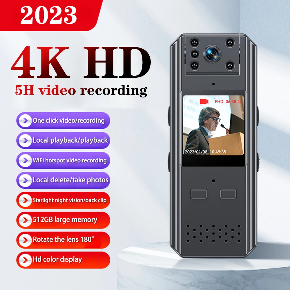 Body Camera with 2k 4k HD Recording with Night Vision 8 HR Battery Life Wearable Police Cam for Home Outdoor Security Guard