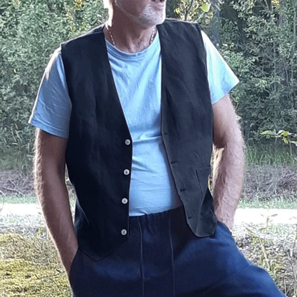Жилетка мужская льняная повседневная безрукавка для рыбалки жилет в стиле ретро