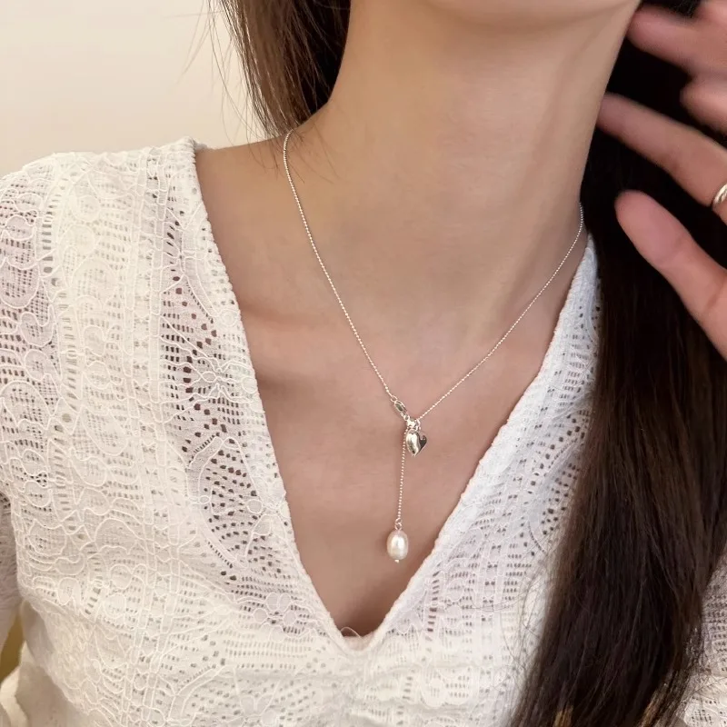 

PANJBJ 925 Sterling Silver Love Heart Pear Necklace for Women Girl Concise Temperament Simple Jewelry Birthday Gift Dropshipping