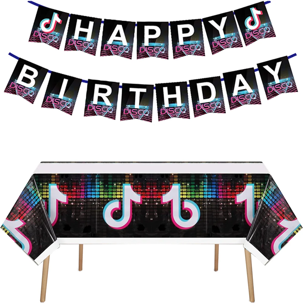 

Cartoon Tik Music Party Tablecloth Gift Bag Supplies Table Cover Banner Baby Shower Happy Birthday Decorations Free Shipping