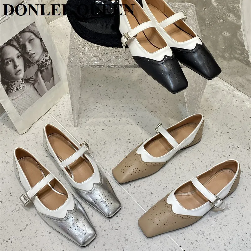 

Fashion Square Toe Flats Shoes Women Slip On Casual Moccasin Vintage Engraved British Style Loafers Female Mary Jane Brand Mujer