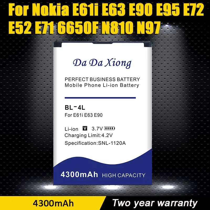 

100% Original New 4300mAh BP-4L Battery for Nokia E61i E63 E90 E95 E72 E52 E71 6650F N810 N97 Send Accompanying Tool