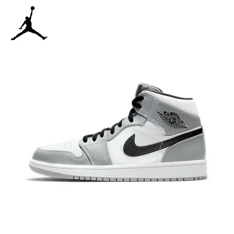 Original Air Jordan 1 Mid &quotLight Smoke Grey&quot &quotWolf Grey&quotFor Men's Retro Classic Basketball Sneakers Shoes 554724-092