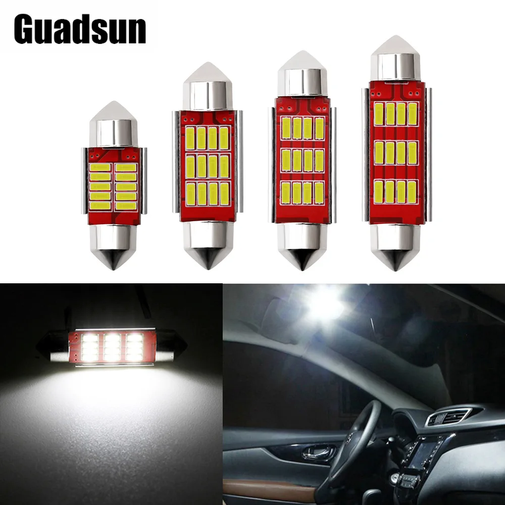 

Guadsun 1PC C10W C5W LED Festoon 31mm 36mm 39mm 41mm Bulbs Canbus 4014 10/12smd 12V 6000k Reading Dome License Plate Lamp White