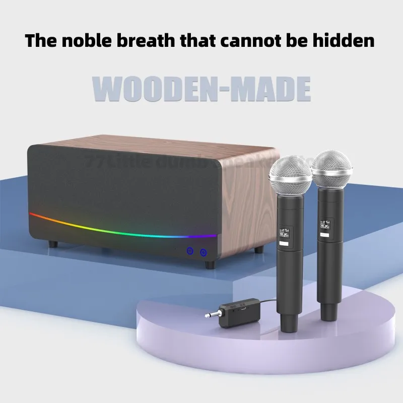 

Bluetooth speaker HIFI heavy bass home theater karaoke atmosphere light wooden bookshelf computer TV stereo speaker With MIC TF