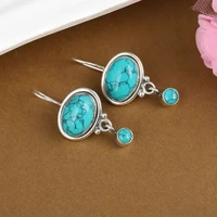 ethnic oval turquoise earrings vintage boho silver color green stone drop earrings for women party jewelry