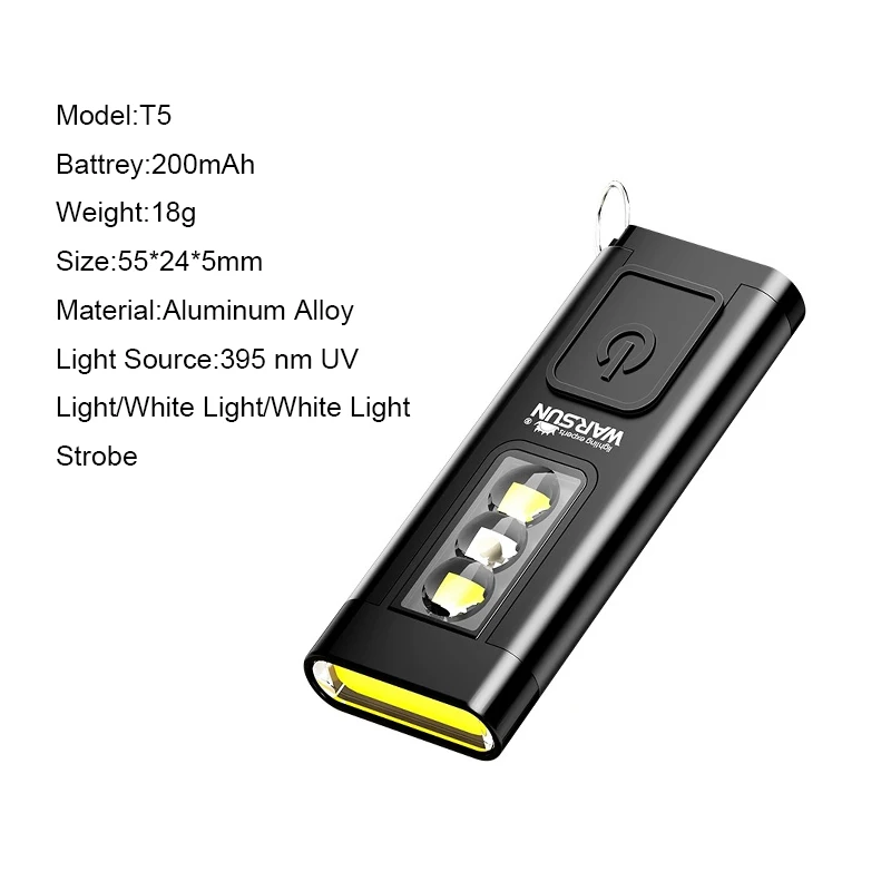 

WARSUN T5 Мини фонарик LED белый/УФ 300 люмен