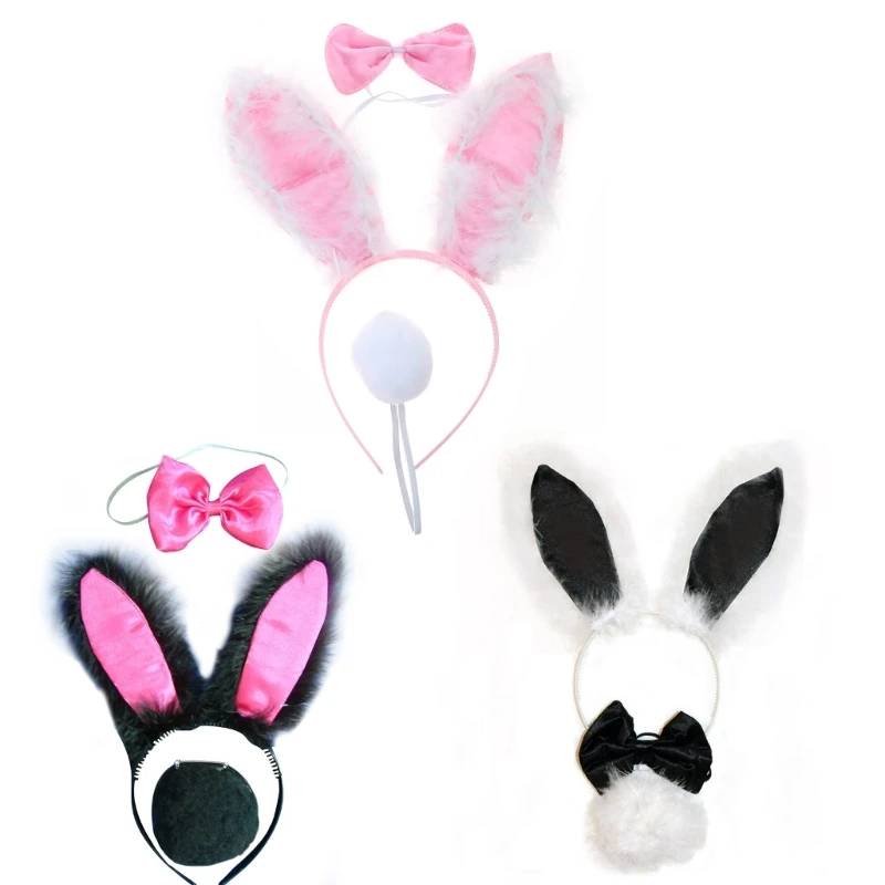

Cartoon Plush Bunny Ear Headband Bowtie Tail Costume Kit for Halloween Stage