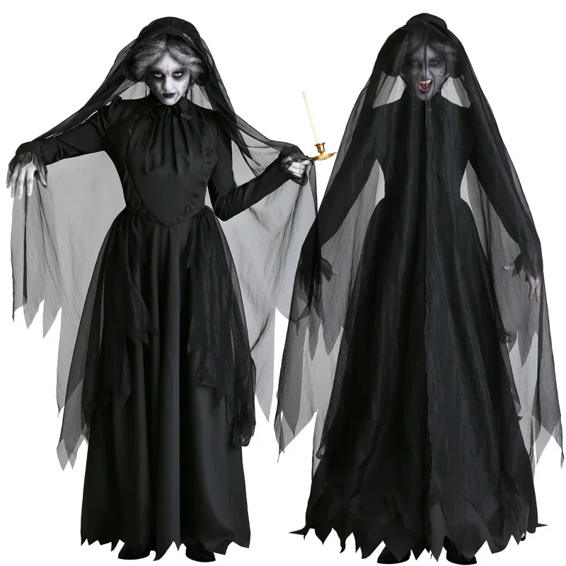 

Страшный костюм невесты в виде призрака, искусственное платье вампира, одежда для Хэллоуина, карнавала, выступления на сцене, Марди Гра, ткань