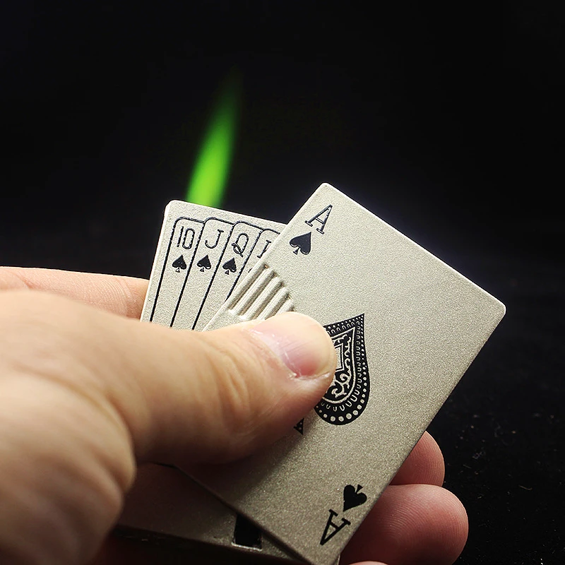 

Необычная креативная струйная Зажигалка для покера, разные зажигалки, поддельные игральные карты, Бутановая ветрозащитная металлическая з...