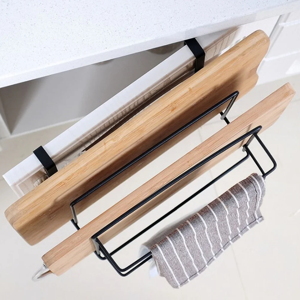 

Chopping Board Holder Kitchen Storage Shelves Door Towel Bar Cover Frame Wall Mount Hook Racks Iron Frying pan organizer