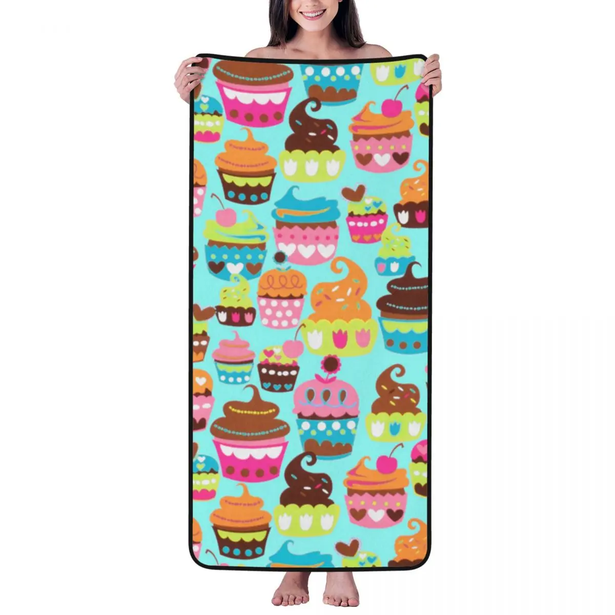 

Turquoise Sweet Treats Cupcake Compression Beach Towel Microfiber Bath Towel Blanket for Camping Swim Pool Travel Beach Gym