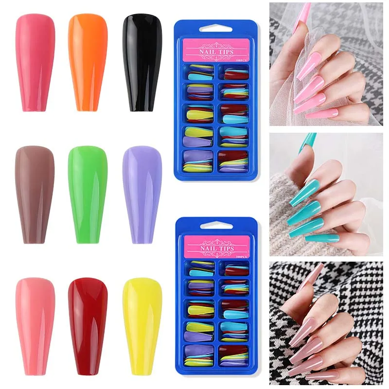 

100Pcs Ballerina False Nail Tips Long Mix Matte Artificial Fake Nails Full Coverage Extension Form Fingernails Nail Accessories