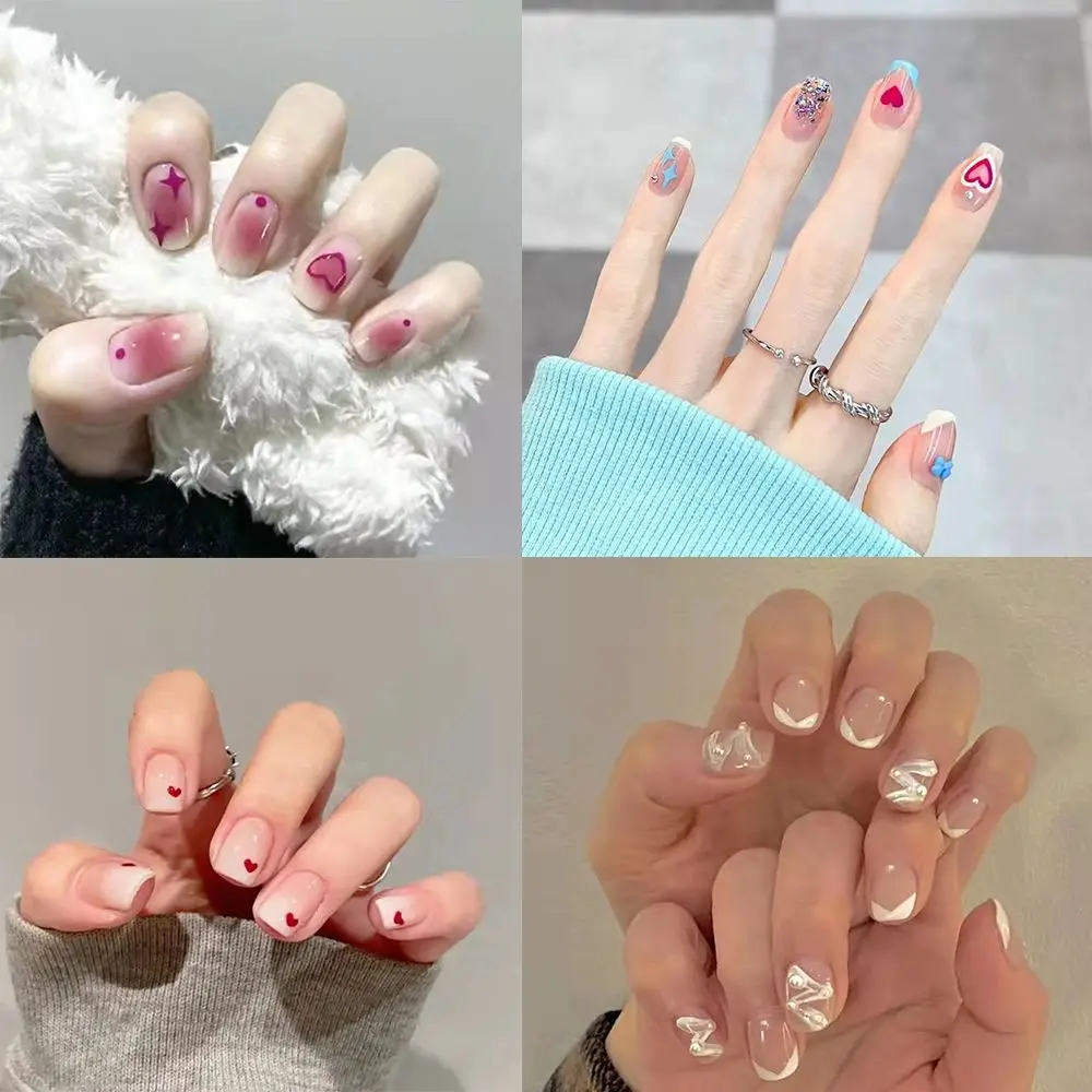 

Glitter Sequins Detachable Full Cover Artificial Fake Nails Short Round/Square Head False Nails Wearable Nail Tips