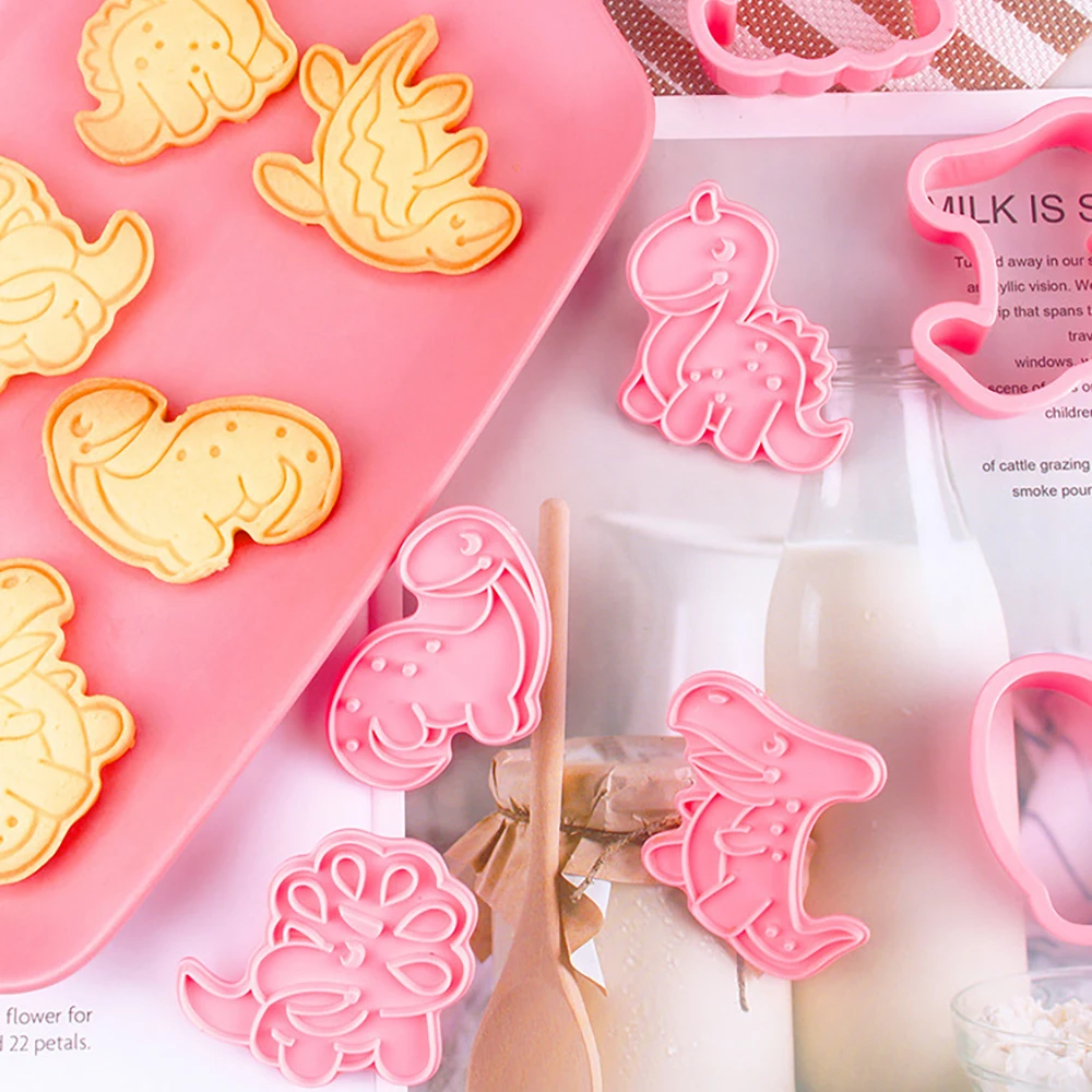 

6Pcs Dinosaur Cookie Mold Plastic Cookie Cutter Baking Accessories Plunger Cookie Stamps Biscuit Fondant Cutters Baking Tools
