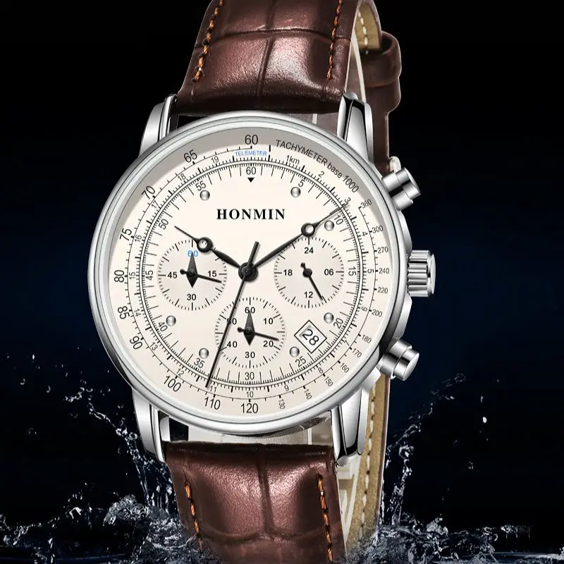 

Fashion brand multifunctional men's watch waterproof luminous calendar travel leather wristwatch business leisure sports watches