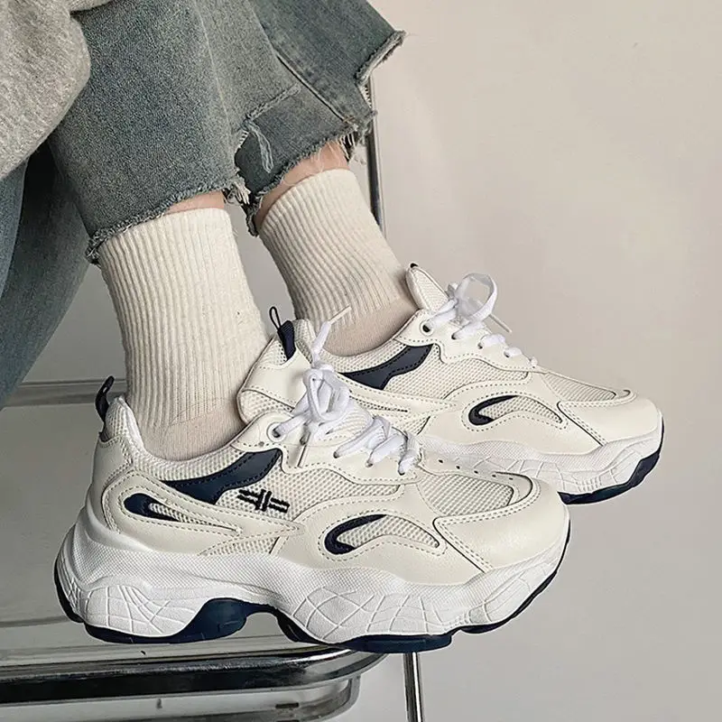 

HOUZHOU White Platform Platform Shoes Women's Sports Running Sneakers Vintage Korean Fashion Casual Comfortable Trends 2023 New