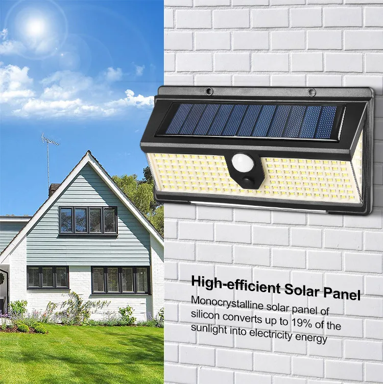 

190LED Solar Wall Lamp Courtyard Three Luminous Human Body Induction Lights Road Wall Lighting Belt Flashing Garden Decoration