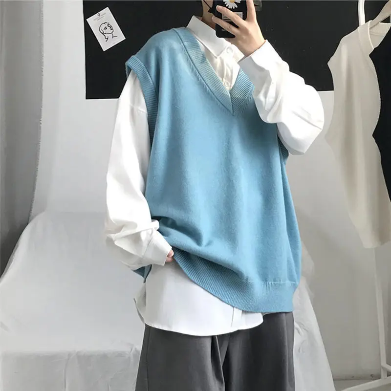 Sweater Vests Women Knitted Solid Loose Fashion Couple Streetwear All-match Simple Colleges 90s Clothes Vintage Harajuku Spring images - 6