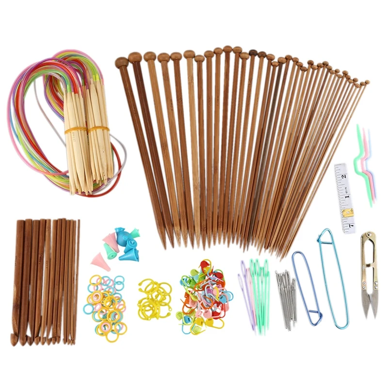 

Knitting Needles Set-18 Pairs 18 Sizes Bamboo Circular Knitting Needles + 36 Single Pointed Bamboo Knitting Needles + Weaving To