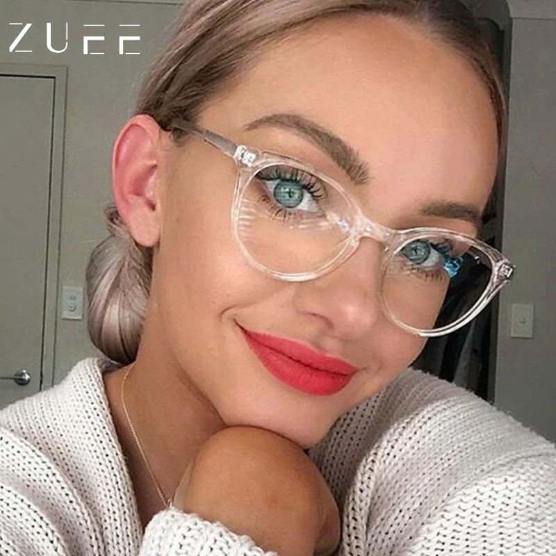 

Прозрачная оправа для компьютерных очков ZUEE 2021, женские и мужские круглые очки с защитой от синего света, оптические очки, очки