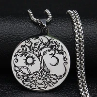 witchcraft moom star tree of life stainless steel chain necklace women silver color necklaces jewelry colgante n194s08